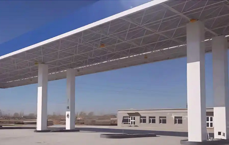 城西钢结构加油站罩棚_螺栓球网架_挑檐_形象柱!